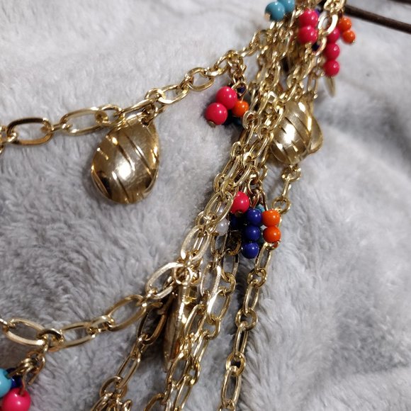 Colorful Gold Chain Charming Necklace Beads Triple Strand Women's Fashion - Picture 9 of 13